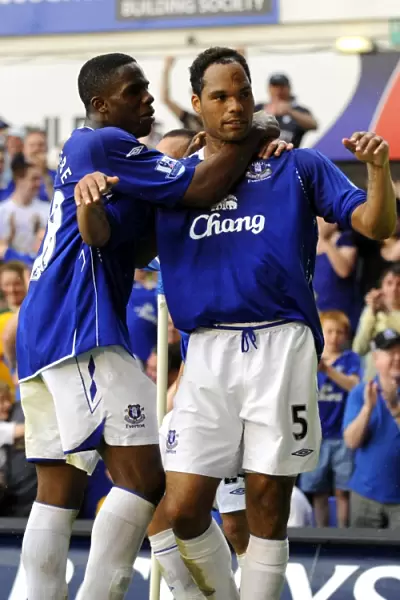 Football - Everton v Newcastle United Barclays Premier League - Goodison Park - 11  /  5  /  08 Evertons Joleon Lescott (R) celebrates scoring his sides second goal with team mate Victor Anichebe Mandatory Credit: Action Images  /  Keith Williams Livepic