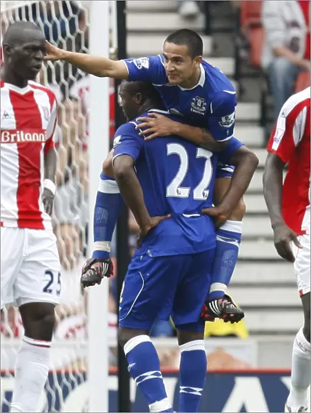 Yakubu and Tim Cahill: Celebrating Everton's First Goal Against Stoke City, 2008