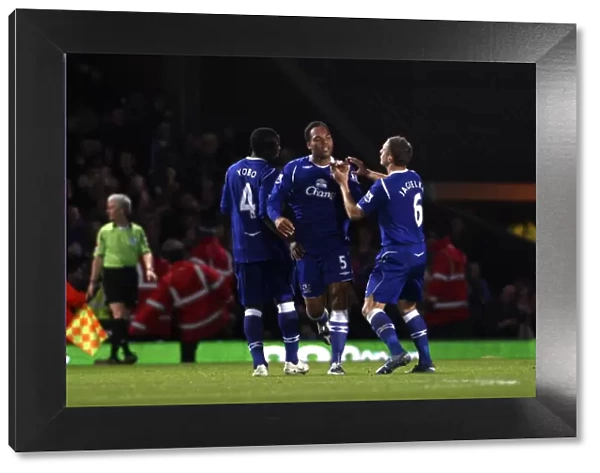 Lescott Scores First Everton Goal: West Ham vs. Everton, 2008 - Joleon Celebrates with Yobo and Jagielka