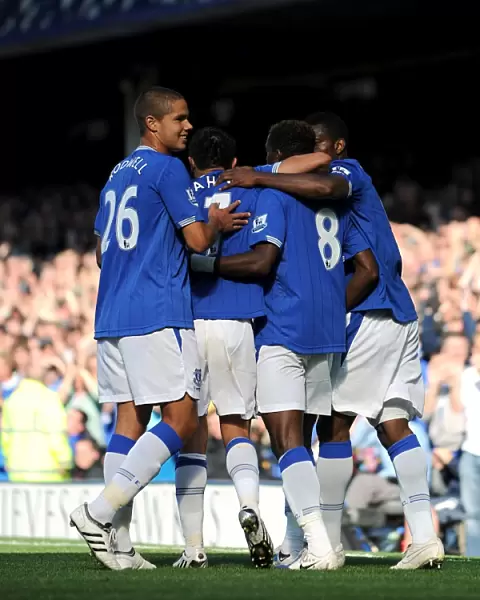 Everton's Louis Saha Scores First Goal Against Blackburn Rovers at Goodison Park - Premier League Soccer: Team Celebration