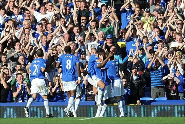 Everton's Joseph Yobo in Triumph: The Thrilling Moment of His Third Goal Against Blackburn Rovers at Goodison Park (Barclays Premier League)