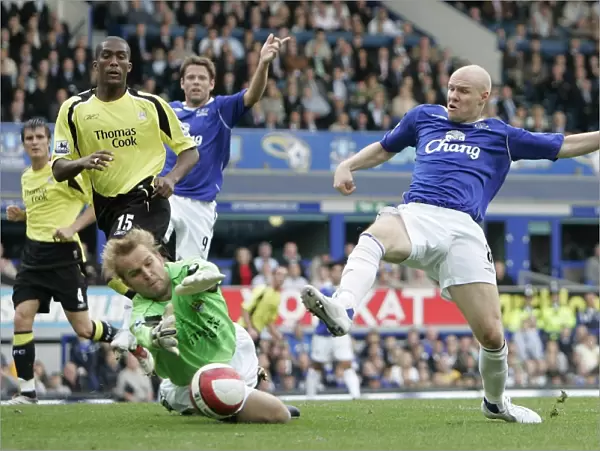 Everton v Manchester City Andrew Johnson and Manchester Citys Nick Weaver