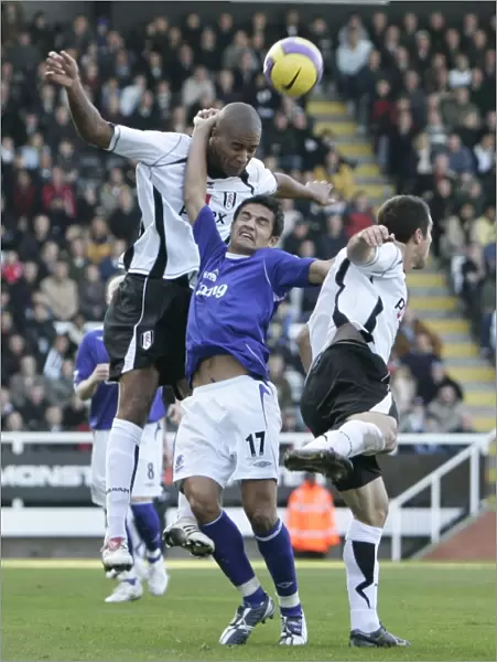 Fulham v Everton 4  /  11  /  06 Zat Knight in action against Tim Cahill