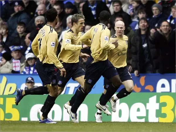 Reading v Everton Andy Johnson celebrates his goal for Everton with team mates