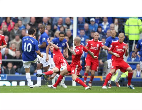 Mikel Arteta's Thrilling Strike: Everton's Second Goal vs. Liverpool at Goodison Park (Barclays Premier League)