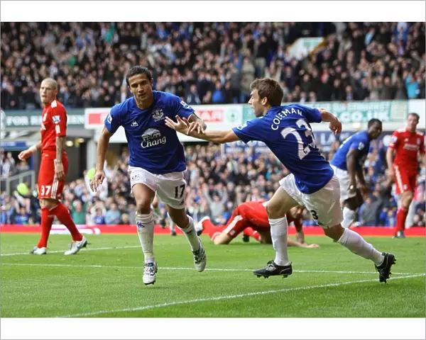 Everton's Tim Cahill and Seamus Coleman: Unforgettable Goal Celebration Against Liverpool at Goodison Park