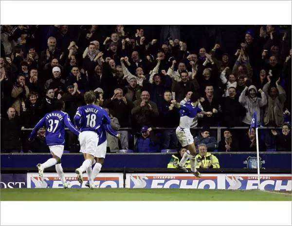 Everton v Tottenham Hotspur Mikel Arteta celebrates scoring