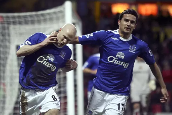 Everton's Unstoppable Duo: Johnson and Cahill Celebrate the Toffees Second Goal Against Watford