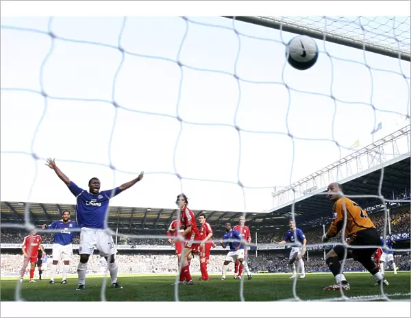 Everton's Fortune: Yakubu's Jubilant Reaction to Hyypia's Own Goal in the Merseyside Derby (2007)
