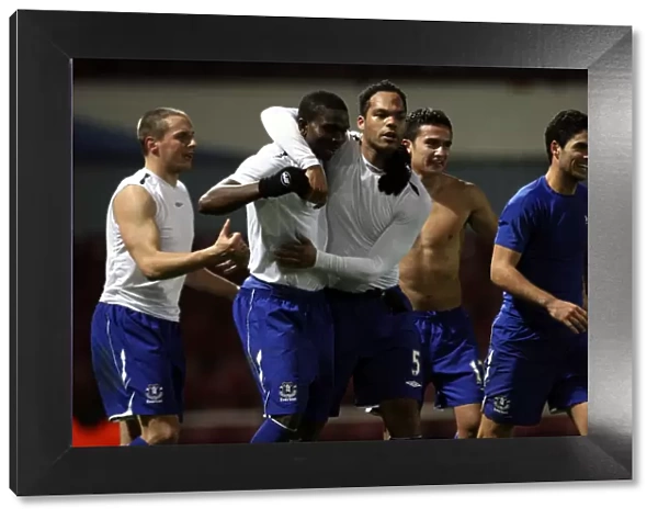 Everton's Unforgettable Victory: Osman, Yobo, Lescott, Tim Cahill, and Arteta Celebrate at Upton Park, 2007
