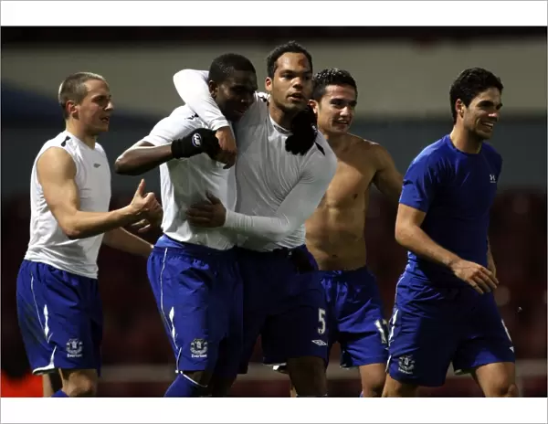 Everton's Unforgettable Victory: Osman, Yobo, Lescott, Tim Cahill, and Arteta Celebrate at Upton Park, 2007