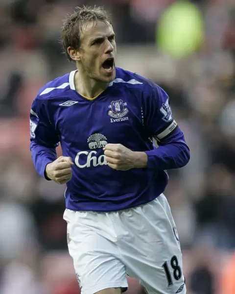 Everton's Phil Neville Celebrates Premier League Victory Over Sunderland (9 / 3 / 08)