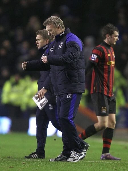 David Moyes and Everton Team Celebrate Premier League Victory Over Manchester City (31 January 2012, Goodison Park)