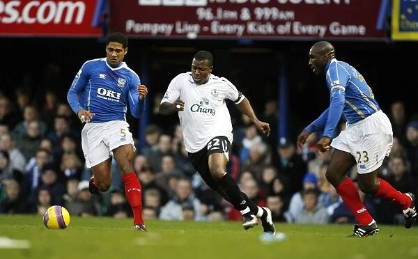 Determined Yakubu: Everton's Star Forward Faces Off Against Portsmouth's Defense, Barclays Premier League, 2007