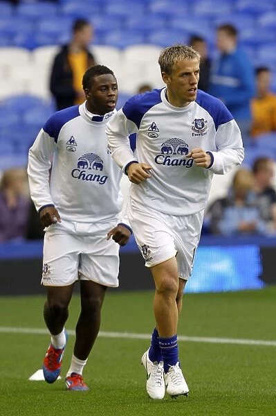 Everton FC: Neville and Gueye Warming Up Before Everton vs West Bromwich Albion (31 March 2012)