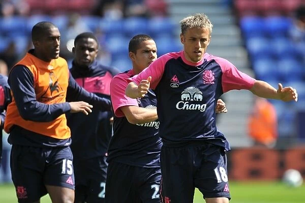 Everton Football Club: Phil Neville and Team Warm Up Before Wigan Athletic Clash (BPL - 30 April 2011)