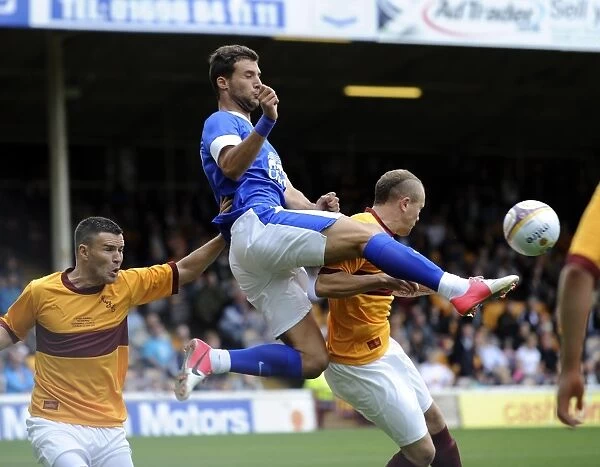 Everton's Apostolos Vellios Fights for the Ball in Pre-Season Clash against Motherwell at Fir Park Stadium