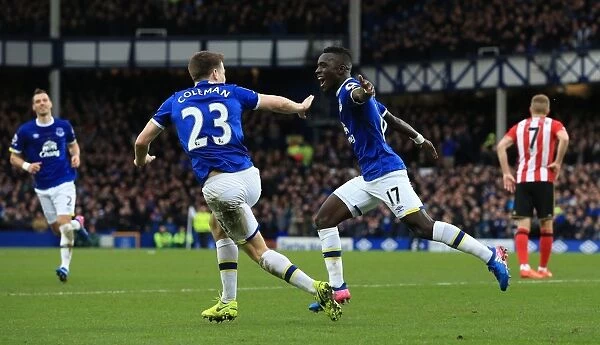 Everton's Idrissa Gueye and Seamus Coleman Celebrate First Goal vs. Sunderland at Goodison Park