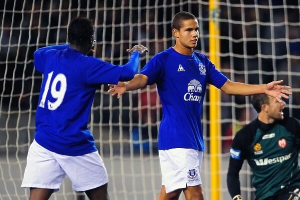 Everton's Jack Rodwell and Magaye Gueye Celebrate Goal in Pre-Season Friendly against Melbourne Heart