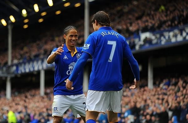 Everton's Jelavic and Pienaar: Celebrating the Opening Goal vs. Fulham (April 2012, Goodison Park)