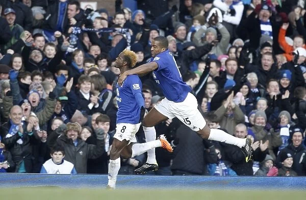 Everton's Louis Saha Celebrates Historic First Goal Against Chelsea in FA Cup Fourth Round (January 2011)
