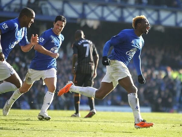 Everton's Louis Saha: Celebrating the Opening Goal Against Chelsea in the FA Cup Fourth Round at Goodison Park (29 January 2011)