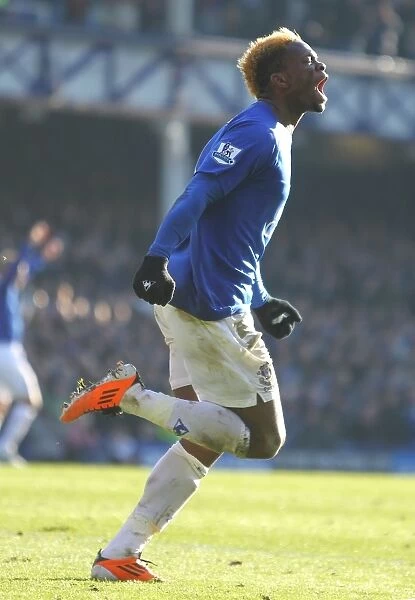 Everton's Louis Saha: Celebrating the Opening Goal in FA Cup Fourth Round Clash Against Chelsea at Goodison Park (29 January 2011)