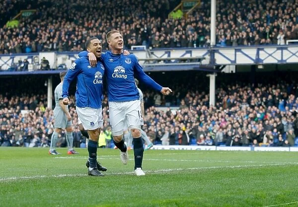 Everton's McCarthy and Lennon: A Thrilling Moment of Celebration after Scoring against Newcastle United at Goodison Park (BPL)