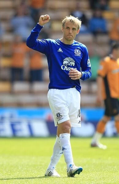 Everton's Phil Neville: Celebrating Premier League Victory Over Wolverhampton Wanderers (09.04.2011)