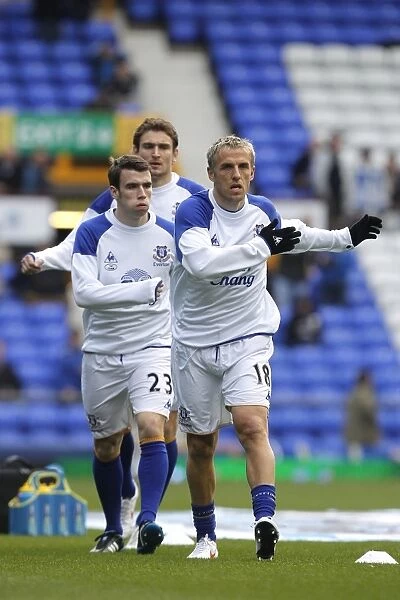 Everton's Phil Neville: Intense Focus During Warm-Up at Goodison Park vs. Tottenham Hotspur (Barclays Premier League, 10 March 2012)