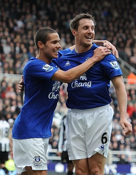 Everton's Rodwell and Jagielka Celebrate Double Strike Against Newcastle United (05 March 2011)