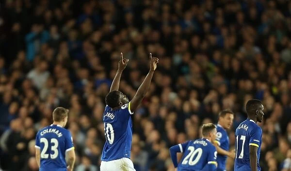 Everton's Romelu Lukaku: Celebrating a Goal Against Crystal Palace at Goodison Park, Premier League