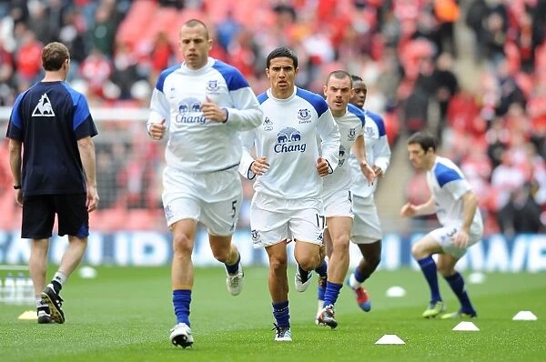 Everton's Tim Cahill Joins Team Mates in Pre-Match Warm-Up at FA Cup Semi-Final vs. Liverpool (April 14, 2012)