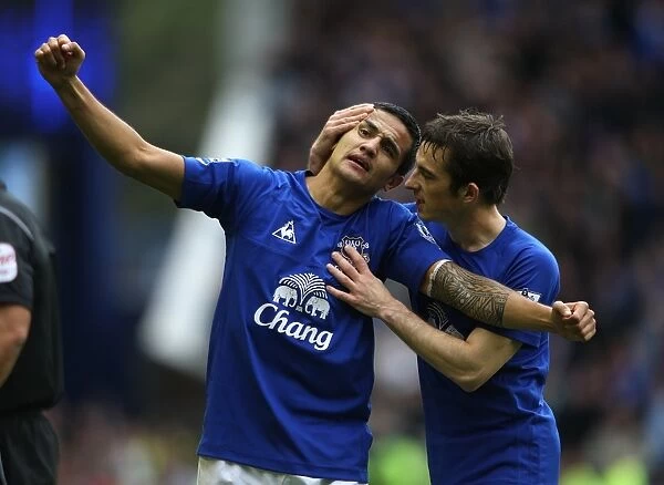 Everton's Tim Cahill and Leighton Baines: Unforgettable Goal Celebration Against Liverpool at Goodison Park