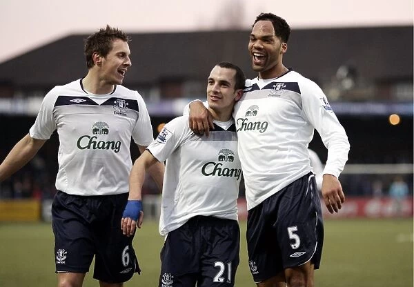 Everton's Triumphant Trio: Osman, Lescott, Jagielka Celebrate First Goal vs. Macclesfield Town (2009) FA Cup Third Round