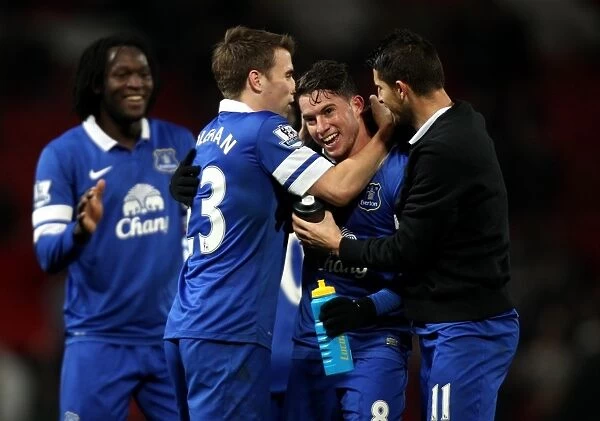 Everton's Upset Victory: Bryan Oviedo and Team Celebrate 1-0 Win at Old Trafford (Manchester United vs. Everton, December 4, 2013, Barclays Premier League)