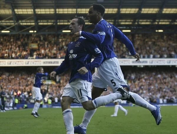 James McFadden's Debut Goal for Everton vs. Blackburn Rovers (07 / 08): The Exciting Moment of Celebration with Joleon Lescott