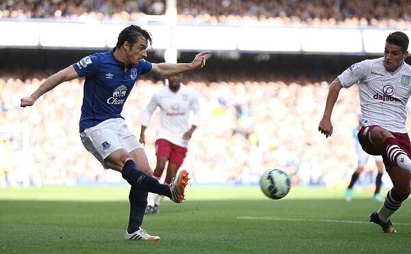 Leighton Baines in Action: Everton vs Aston Villa, Barclays Premier League - Goodison Park