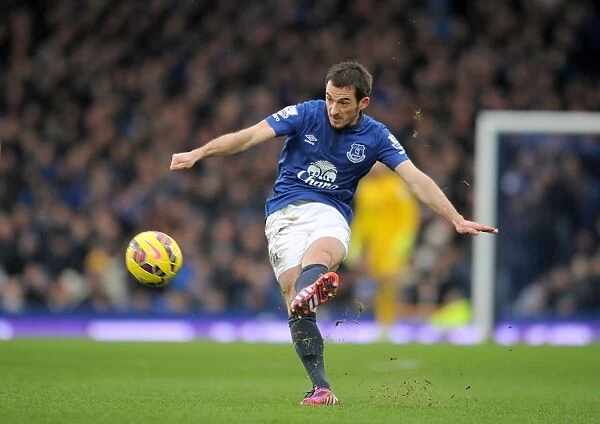 Leighton Baines in Action: Everton vs Leicester City, Premier League at Goodison Park