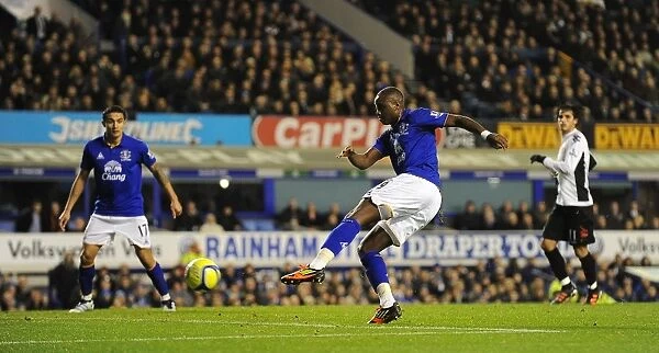 Magaye Gueye's Determined Shot: Everton's FA Cup Battle Against Fulham at Goodison Park (January 2012)