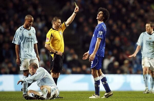 Marouane Fellani Booked: Everton's Midfielder Receives Yellow Card vs. Manchester City, 2008 Premier League