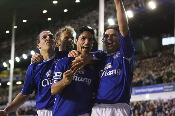 Mikel Arteta's Historic First Goal: Everton vs. Bolton Wanderers, 06 / 07 FA Barclays Premiership - The Triumphant Moment with Nuno Valente and Leon Osman