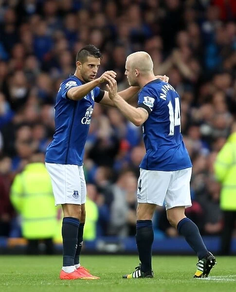 Mirallas and Naismith: Everton's Dynamic Duo Celebrate First Goal Against Chelsea