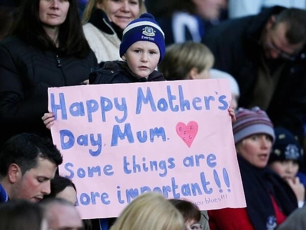 A Mother's Love at Goodison Park: Young Everton Fan's Heartfelt Message (Everton vs. Portsmouth, Barclays Premier League, 2007-08)