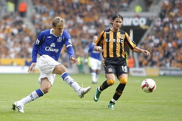 Phil Neville's Determined Shot Against Hull City in the Barclays Premier League, 2008