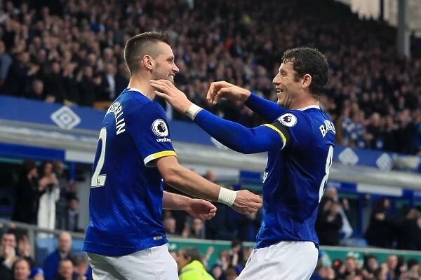 Schneiderlin and Barkley Celebrate Everton's Second Goal Against West Bromwich Albion at Goodison Park