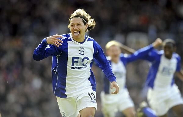 Thrilling Goal Celebration: Mauro Zarate Stuns Everton with Last-Minute Winner vs. Birmingham City (April 12, 2008, Barclays Premier League)