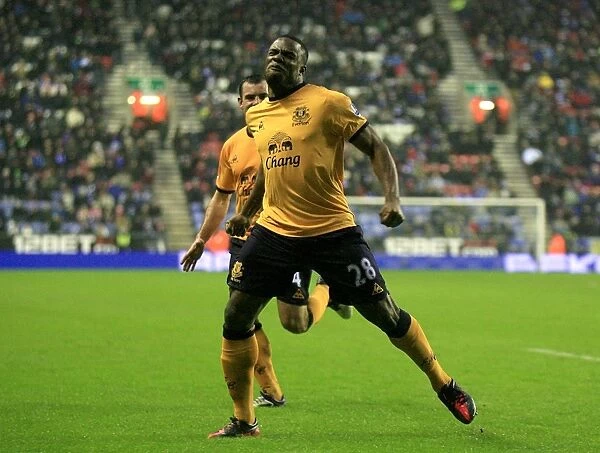 Victor Anichebe's Thrilling Goal Celebration: Everton's First Goal Against Wigan Athletic in Premier League (04 February 2012)