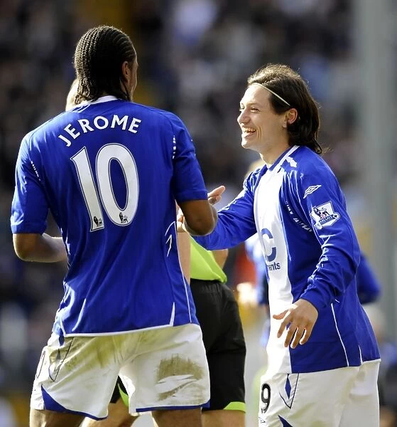 Zarate and Jerome Celebrate First Goal for Birmingham City Against Everton (April 12, 2008)