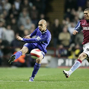 Aston Villa v Everton James Vaughan in action against Wilfred Bouma